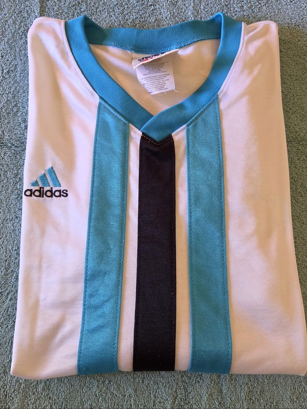 Rare Vintage 90s Adidas Soccer Jersey Long Sleeve Template White Teal Large
